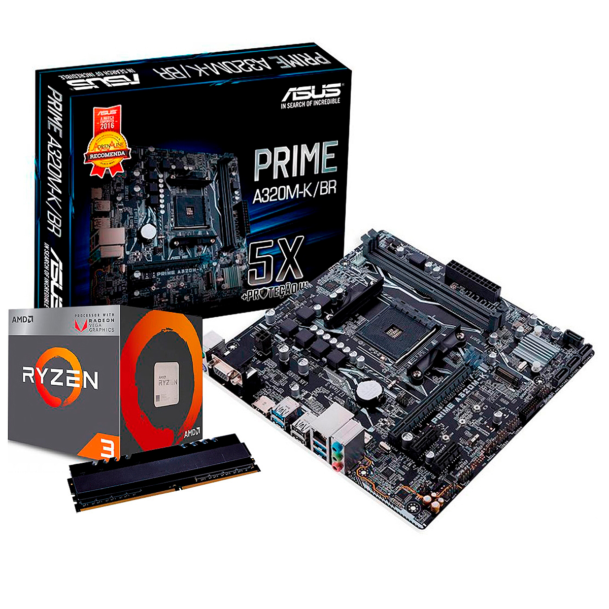 Kit Upgrade AMD Ryzen™ 5 3400G + Asus Prime A320M-K/BR + Memória 8GB DDR4