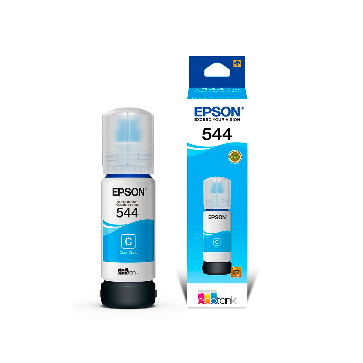 Refil de Tinta Epson T544220-AL - 65ml - Ciano - Para Multifuncionais Tanque de Tinta Epson L1110 / L3110 / L3150 / L3210 / L3250 / L5190 / L5290