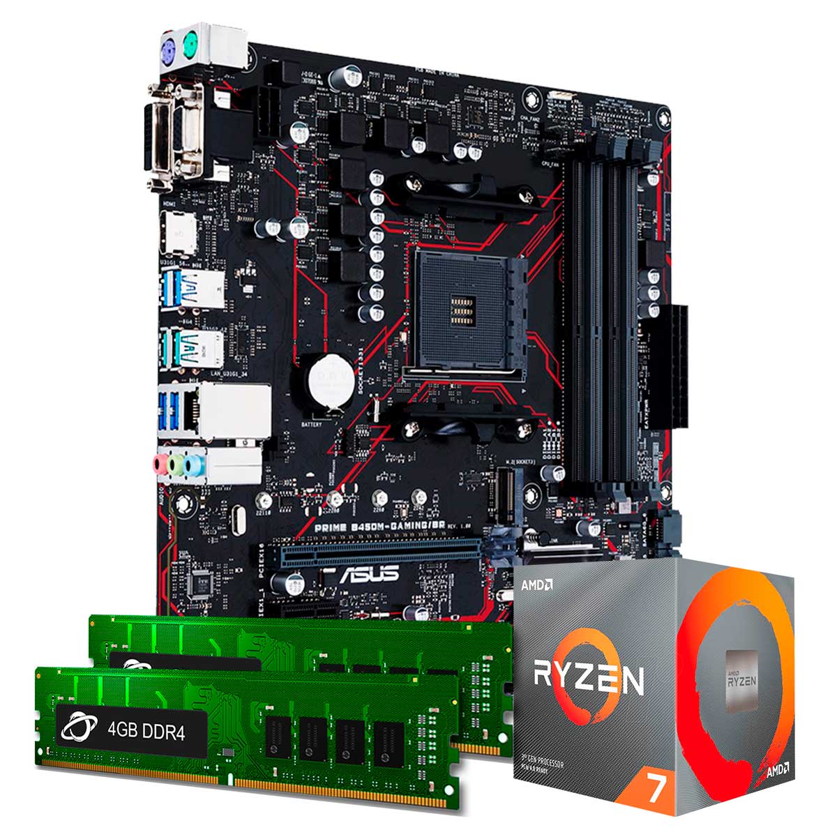 Kit Upgrade Processador AMD Ryzen™ 7 3700X + Placa Mãe Asus PRIME B450M GAMING/BR + Memória 8GB DDR4