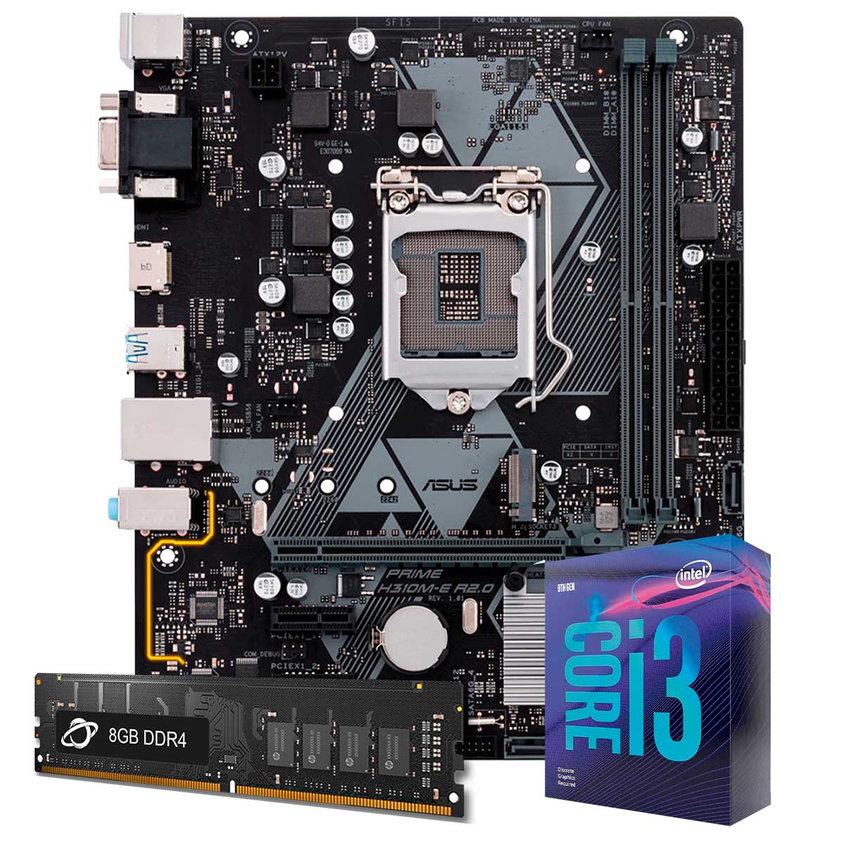 Kit Upgrade Processador Intel® Core™ i3 9100F + Placa Mãe Asus PRIME H310M-E/BR + Memória 8GB DDR4