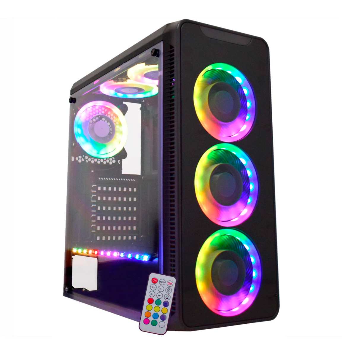 Gabinete Gamer K-Mex Infinity V - Painel Frontal de Vidro Temperado - com Coolers e Fita LED RGB Rainbow - com Controle Remoto - CG-05G8