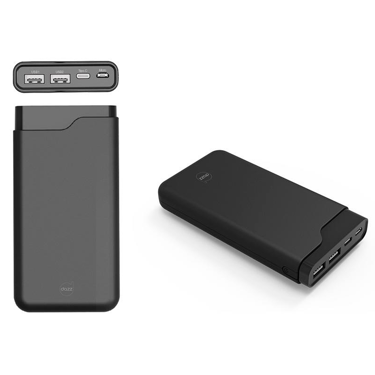 Power Bank Carregador Portátil Dazz Onix 15 - Bateria Externa 15.000mAh - Micro USB e Tipo C - para Smartphones, Tablets - Preto