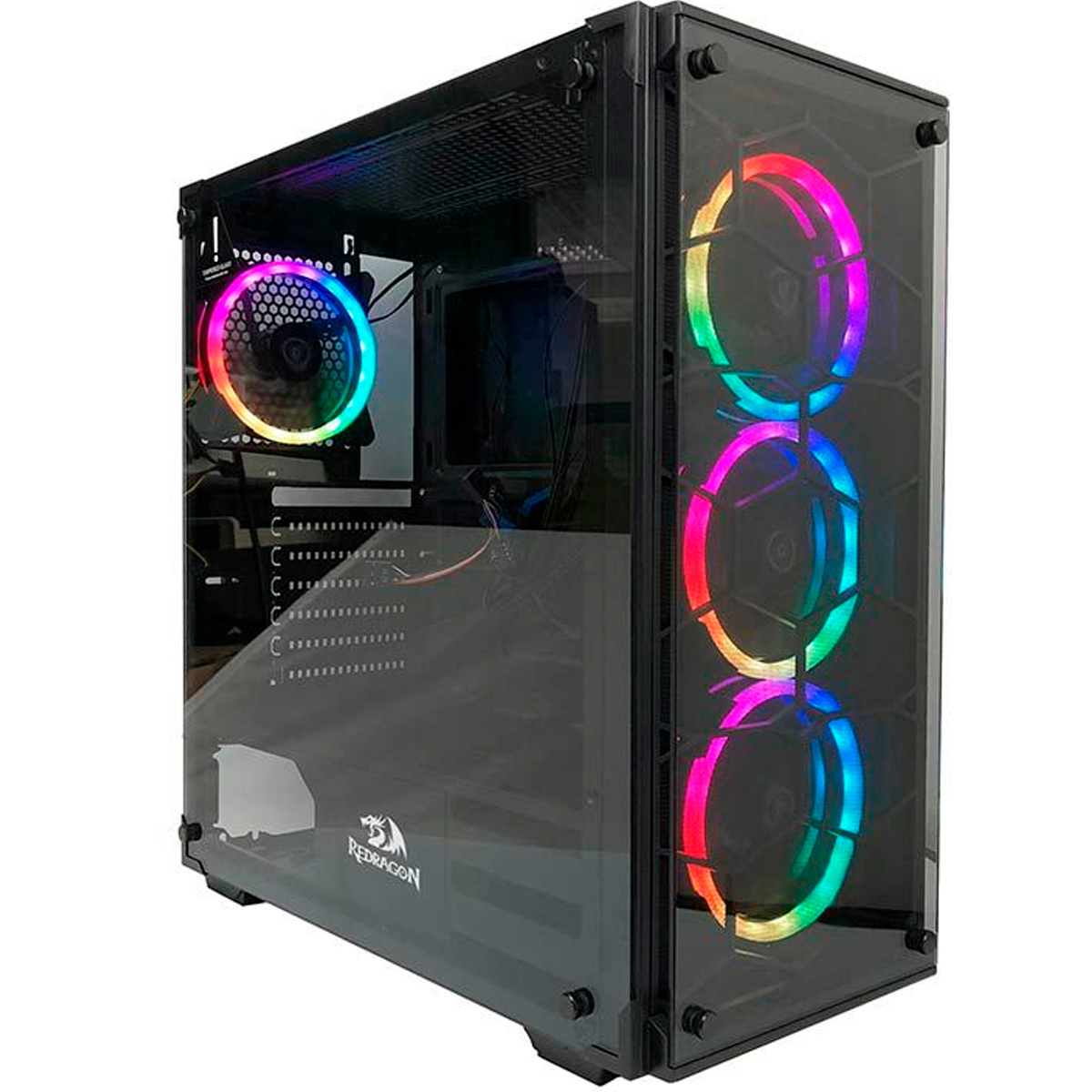 Gabinete Redragon Wheeljack - Janela Lateral e Frontal em Vidro Temperado - com Coolers RGB - USB 3.0 - GC-606BK-RG