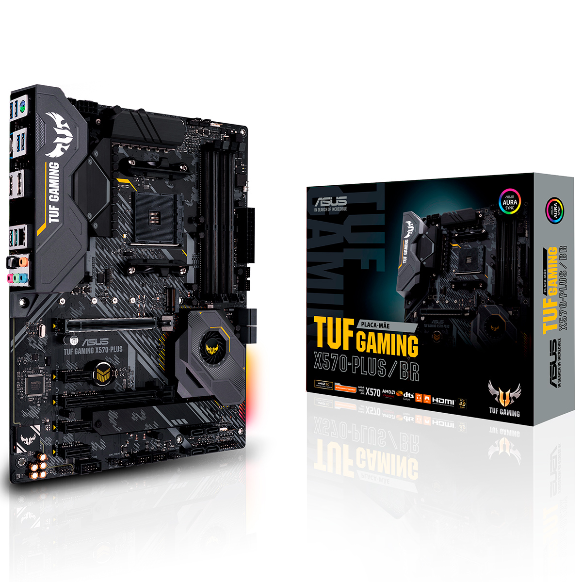 Placa Mãe Asus TUF X570-PLUS/BR GAMING (AM4 - DDR4 4400 O.C) - Chipset AMD X570 - USB 3.1 - Slot M.2 - LED RGB - ATX
