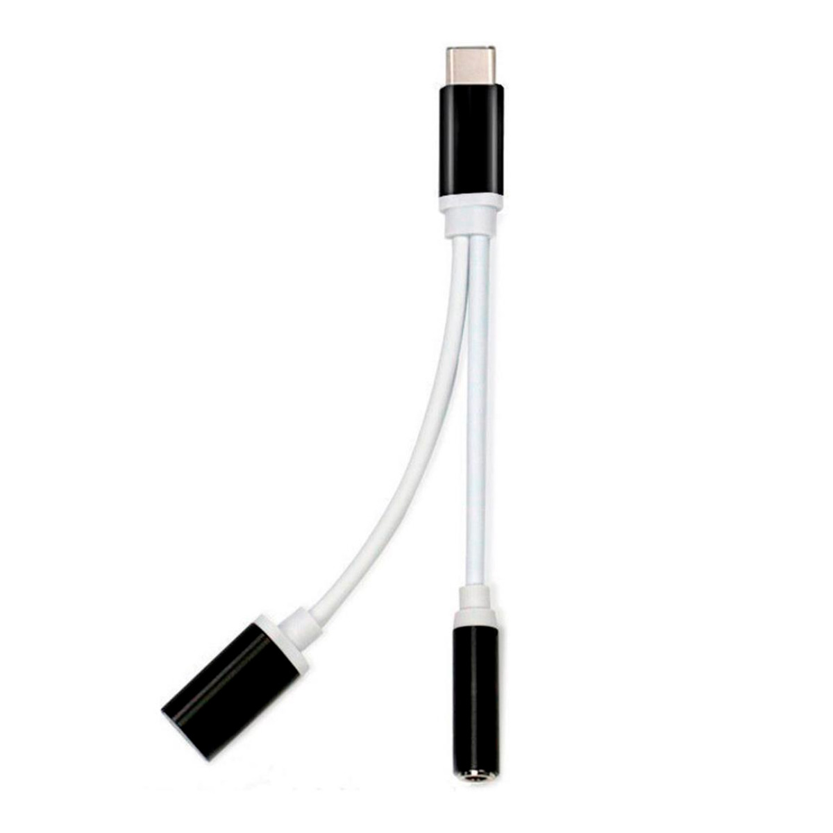 Cabo Adaptador Conversor USB-C para P2 Fêmea + USB-C Fêmea - Converte saida Tipo C para conector de fones de ouvido de 3,5 mm