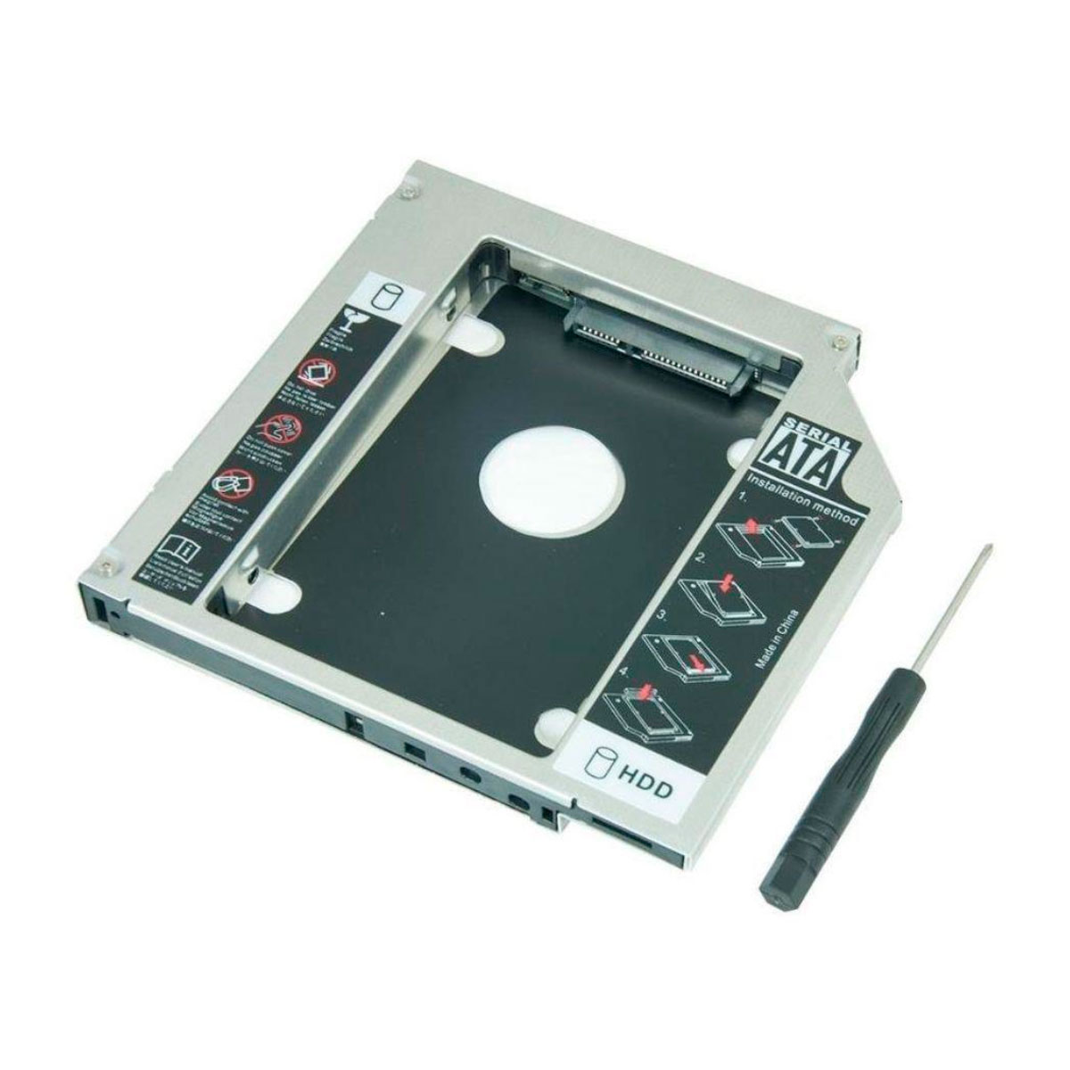 Adaptador Caddy - Converte baia de gravador de notebook SATA para HD / SSD de 2.5 - 9,5mm