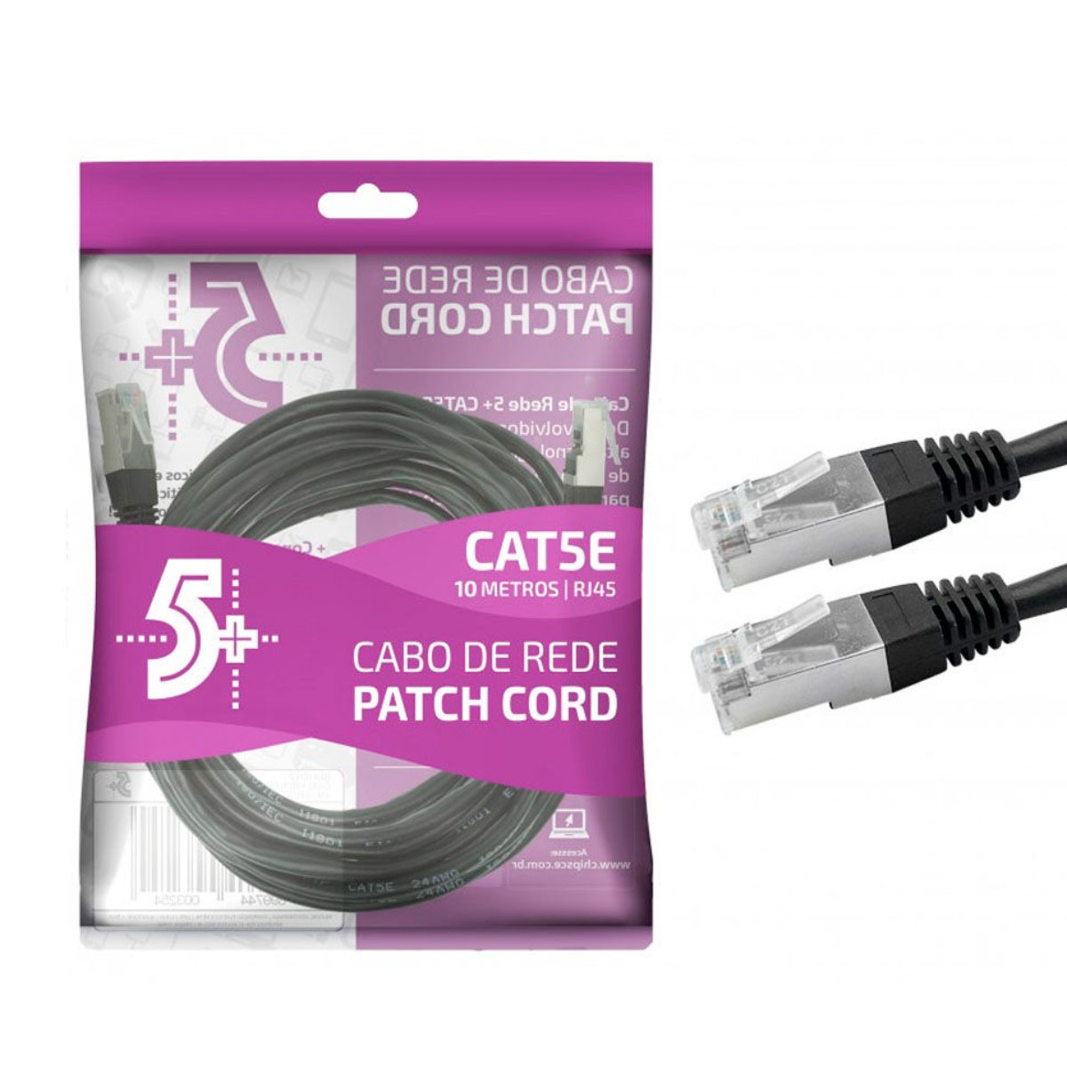 Cabo de Rede FTP (Patch Cord) RJ45 Cat 5e - Blindado - 10 metros - Preto - Chip SCE 018-9919