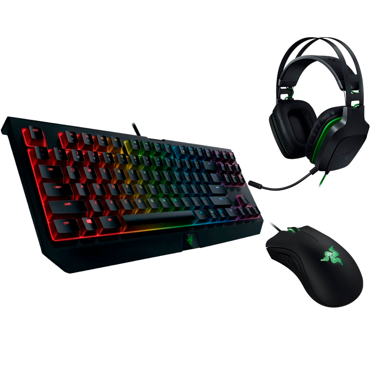 Kit Gamer Razer - Teclado Mecânico Blackwidow Tournament V2 Chroma + Mouse Deathadder Essential + Headset Electra V2