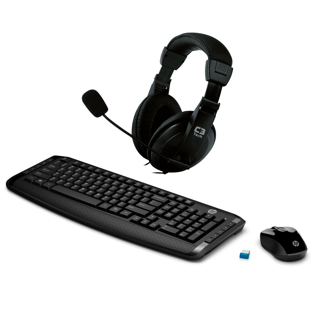 Kit Home Office HP sem Fio – Teclado e Mouse sem Fio HP 300 + Headset C3Tech Voicer Comfort