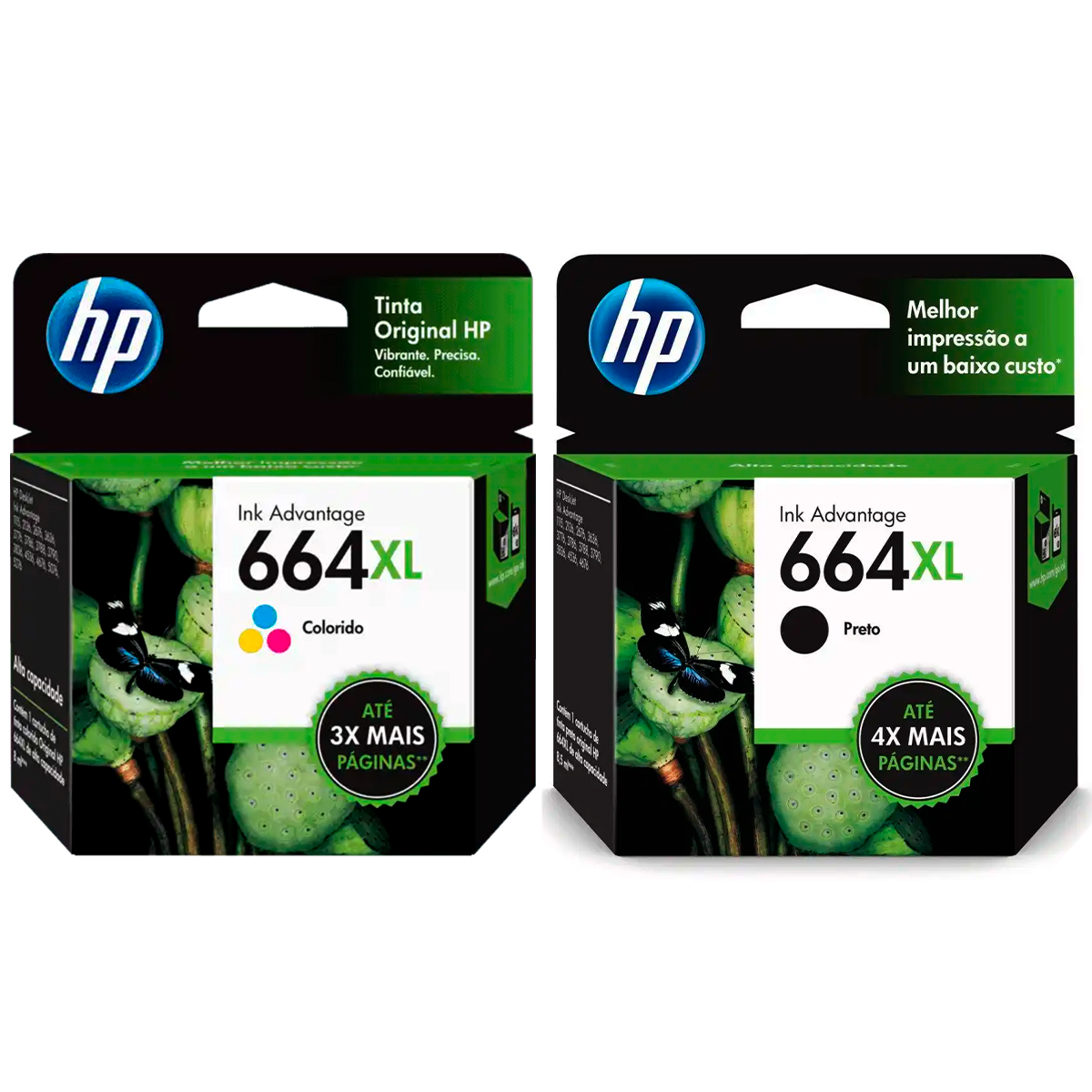 Pack de Cartuchos HP 664XL - F6V30AB / F6V31AB - Preto + Colorido - para Deskjet Ink Advantage 1115 / 2136 / 4536 / 3636 / 3836 / 3635 / 3776 / 3788 / 3790 / 2676 / 4676