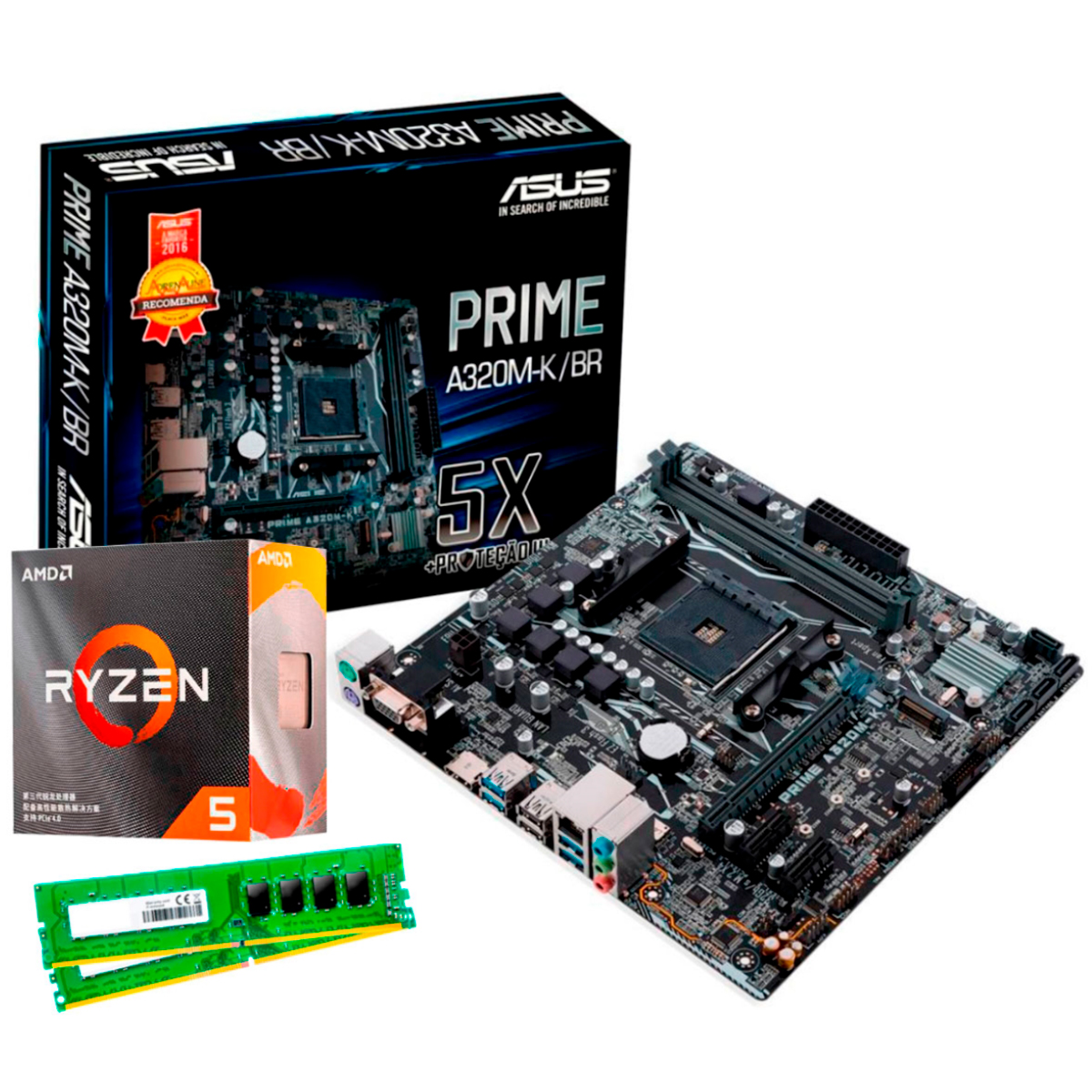 Kit Upgrade AMD Ryzen™ 5 3500X + Asus Prime A320M-K/BR + Memória 8GB DDR4