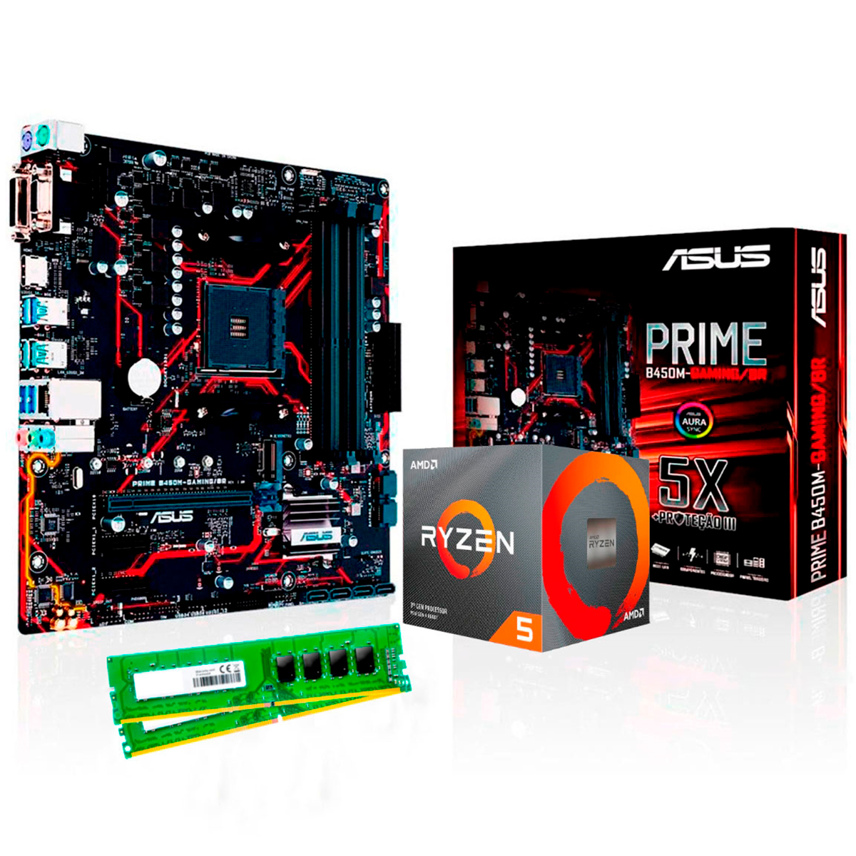Kit Upgrade AMD Ryzen™ 5 3600X + Asus Prime B450M GAMING/BR + Memória 8GB DDR4