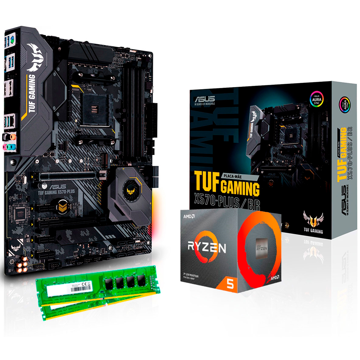 Kit Upgrade AMD Ryzen™ 5 3600X + Asus TUF X570-PLUS/BR GAMING + Memória 8GB DDR4