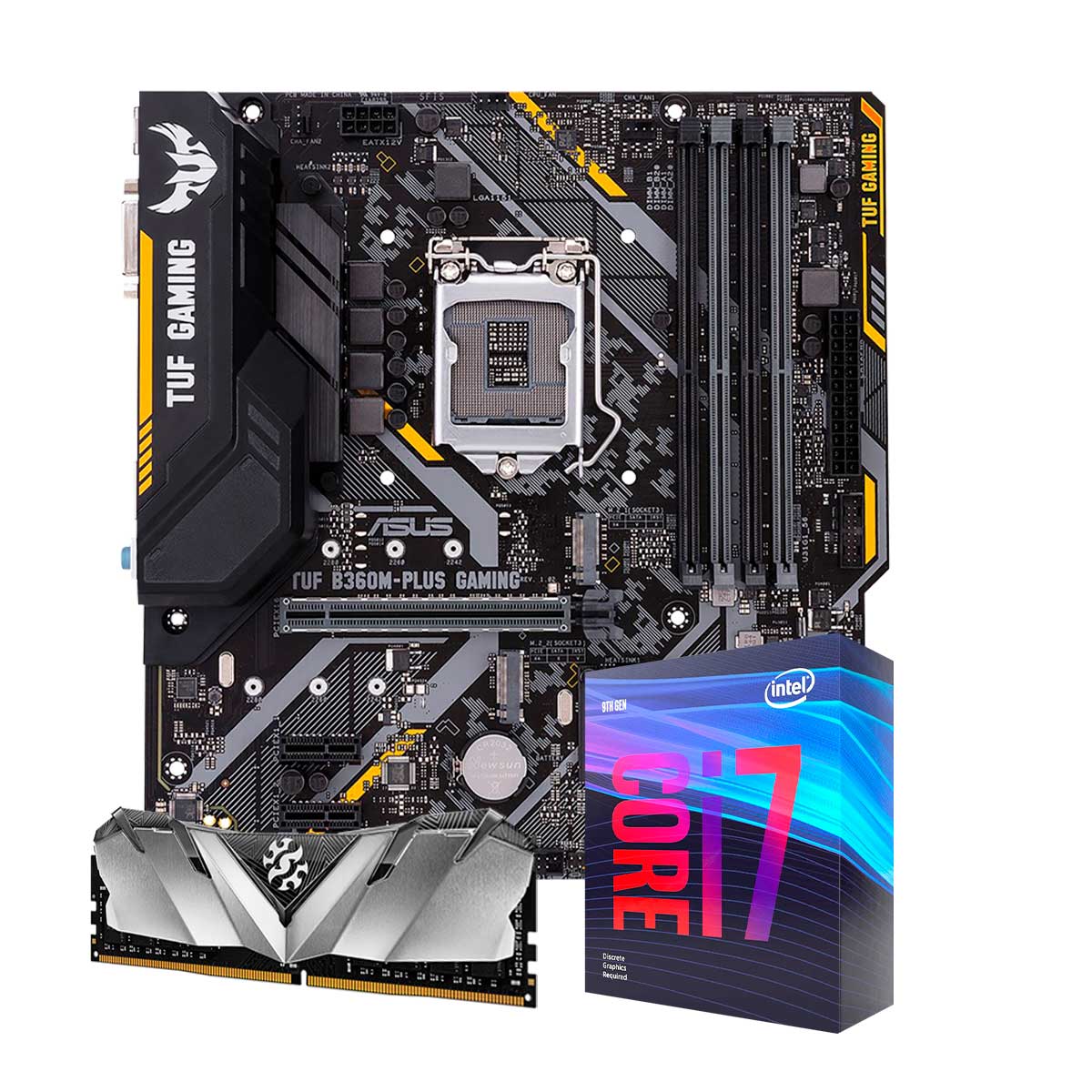 Kit Upgrade Processador Intel® Core™ i7 9700KF + Placa Mãe TUF B360M-PLUS GAMING/BR + Memória 8GB DDR4