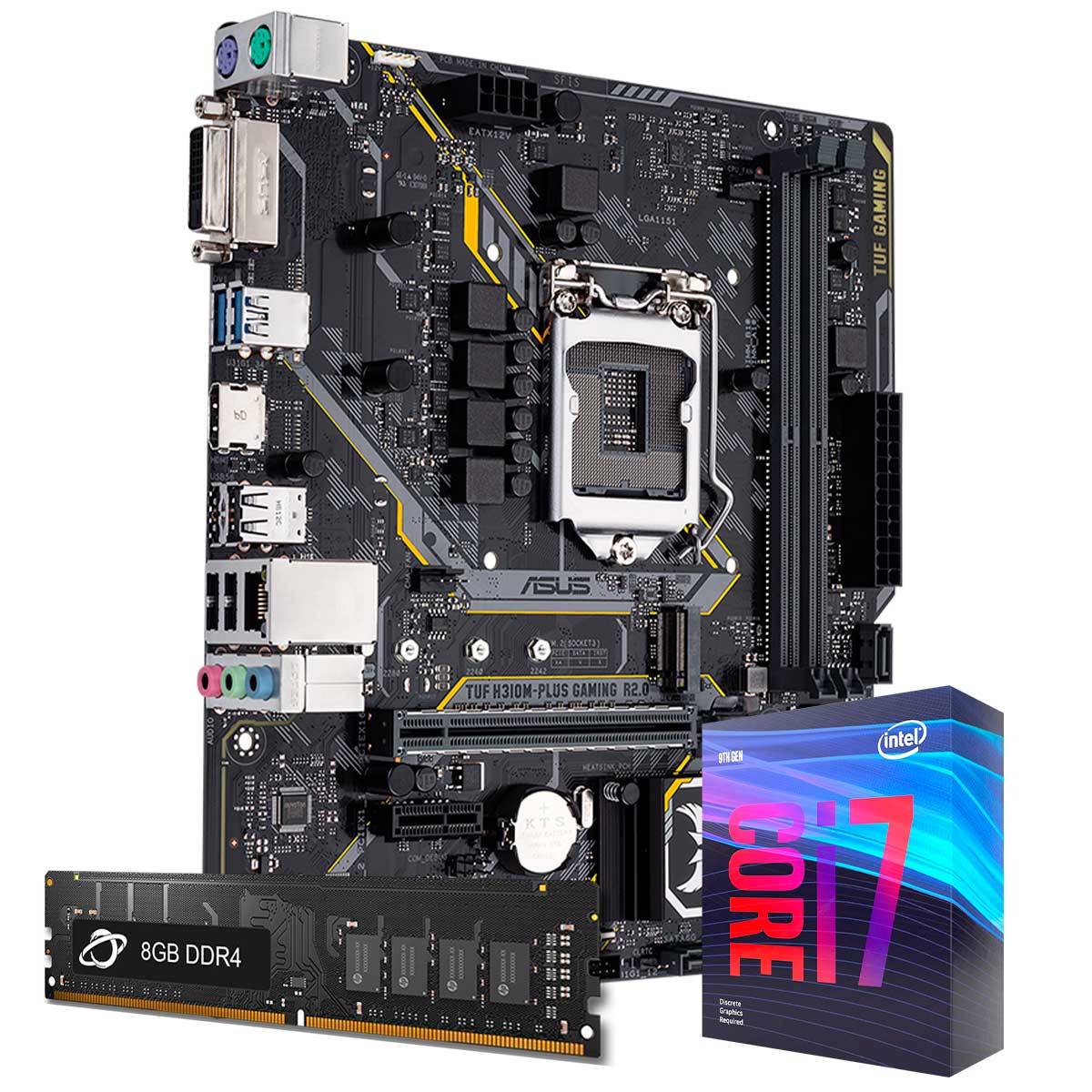 Kit Upgrade Processador Intel® Core™ i7 9700KF + Placa Mãe Asus TUF H310M PLUS GAMING/BR + Memória 8GB DDR4