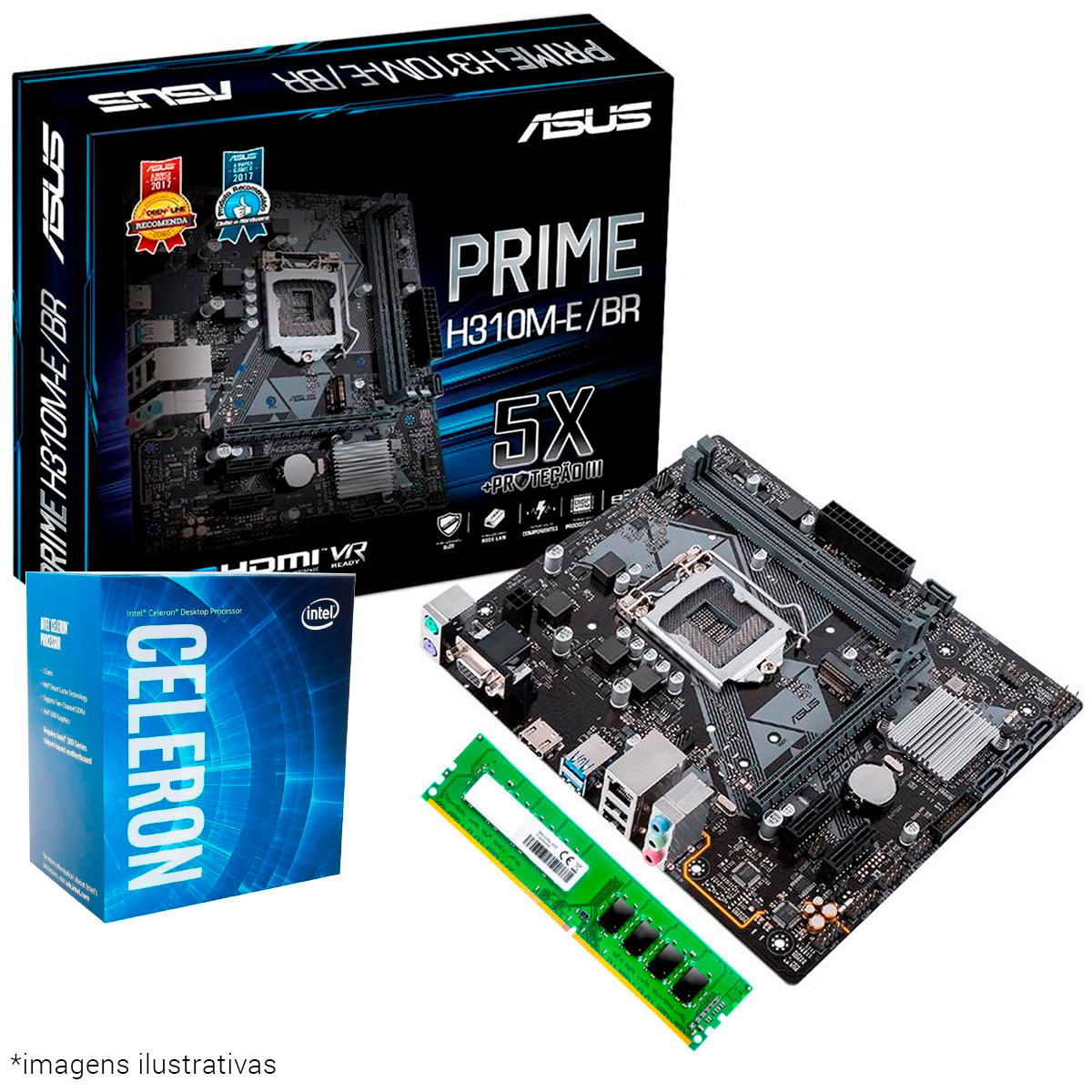 Kit Upgrade Intel® Celeron® G4930 + Asus Prime H310M-E/BR + Memória 4GB DDR4