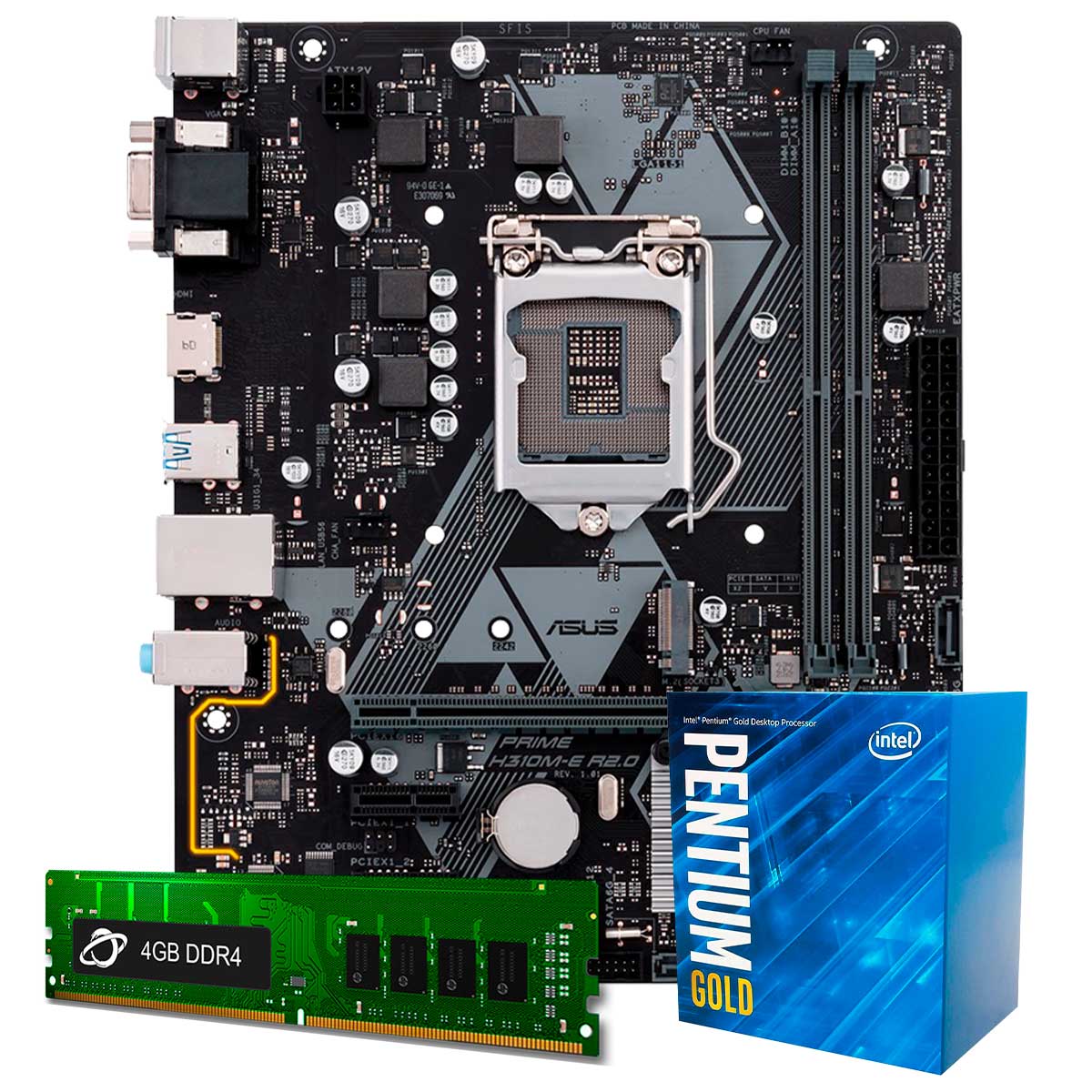 Kit Upgrade Processador Intel® Pentium Gold® G5400 + Placa Mãe Asus Prime H310M-E/BR + Memória 4GB DDR4