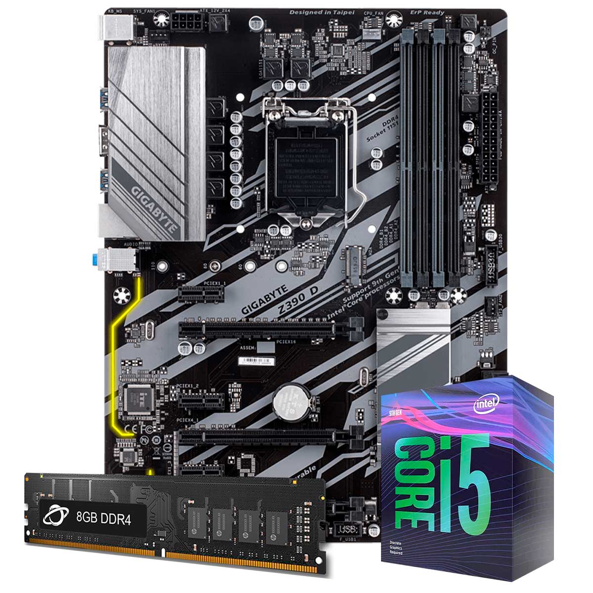 Kit Upgrade Processador Intel® Core™ i5 9400F + Placa Mãe Gigabyte Z390 D + Memória 8GB DDR4