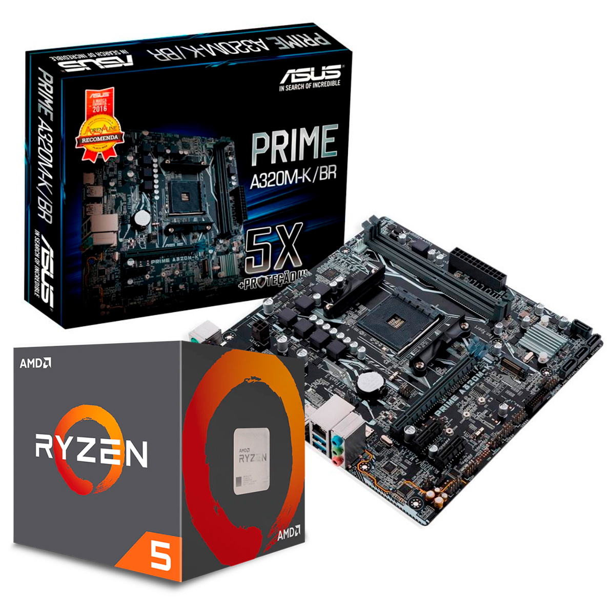 Kit Upgrade Processador AMD Ryzen™ 5 1600 AF + Placa Mãe Asus Prime A320M-K/BR
