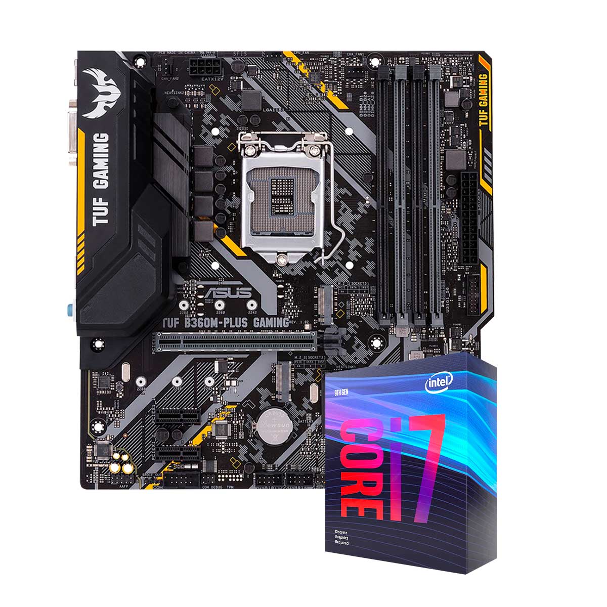 Kit Upgrade Processador Intel® Core™ i7 9700KF + Placa Mãe TUF B360M-PLUS GAMING/BR