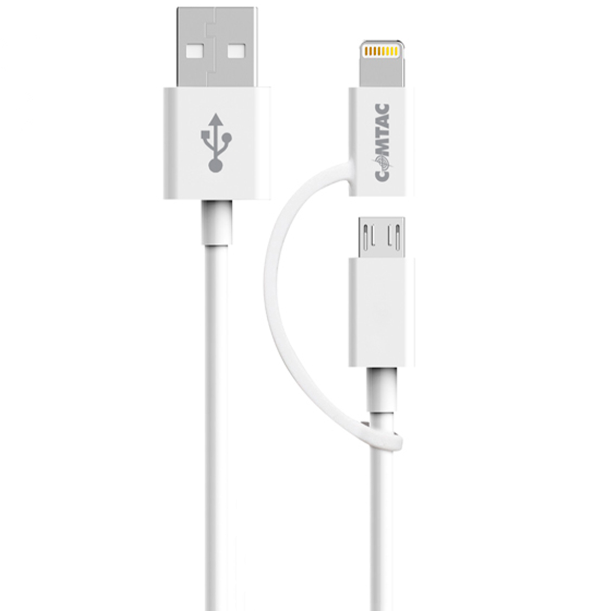 Cabo Lightning e Micro USB para USB - 2 em 1 - Micro USB e Lightning para iPhone - Branco - Comtac 9320