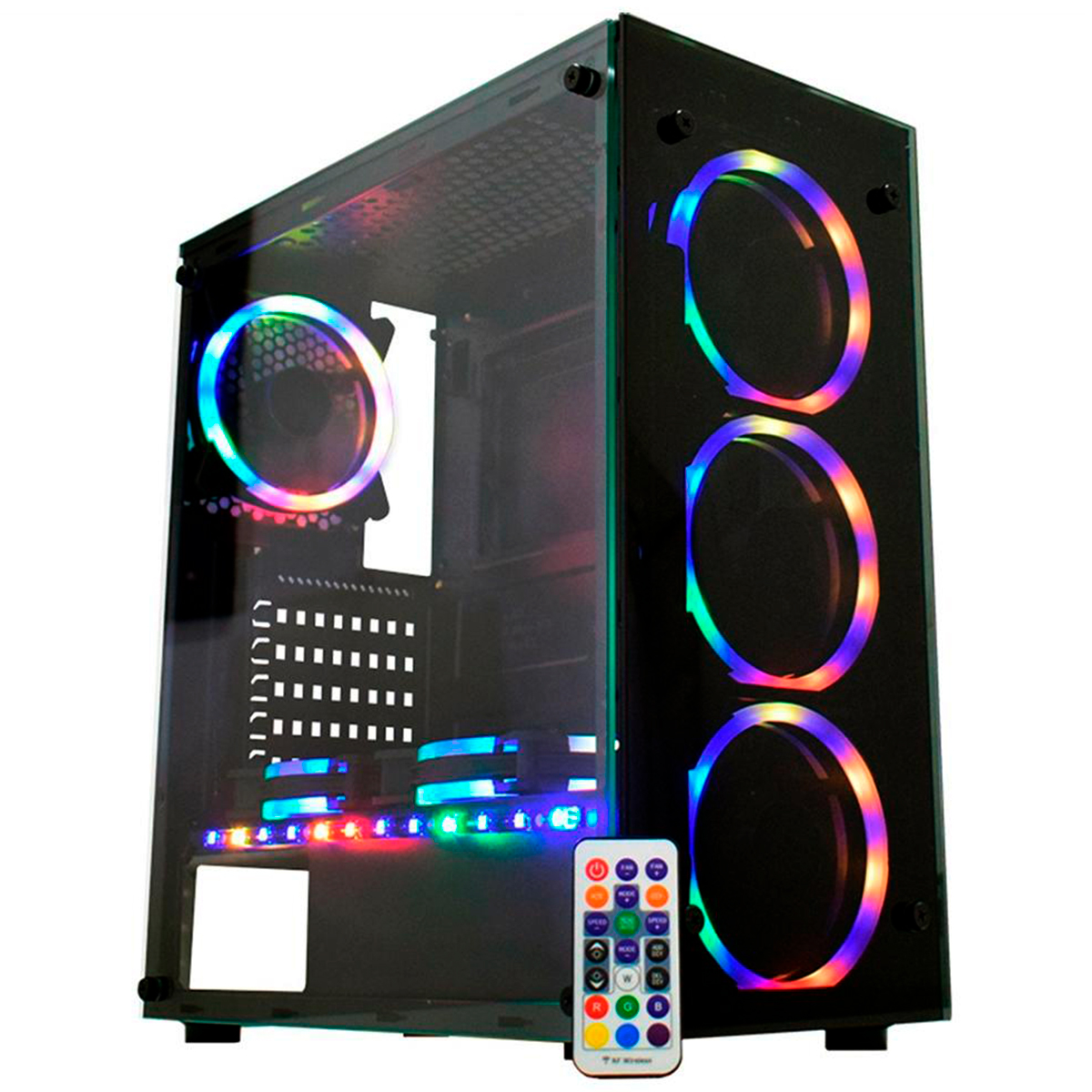 Gabinete Gamer K-Mex Atlantis Sync - ARGB - Controle Remoto - Lateral em Vidro - Mid Tower - CG-05N9