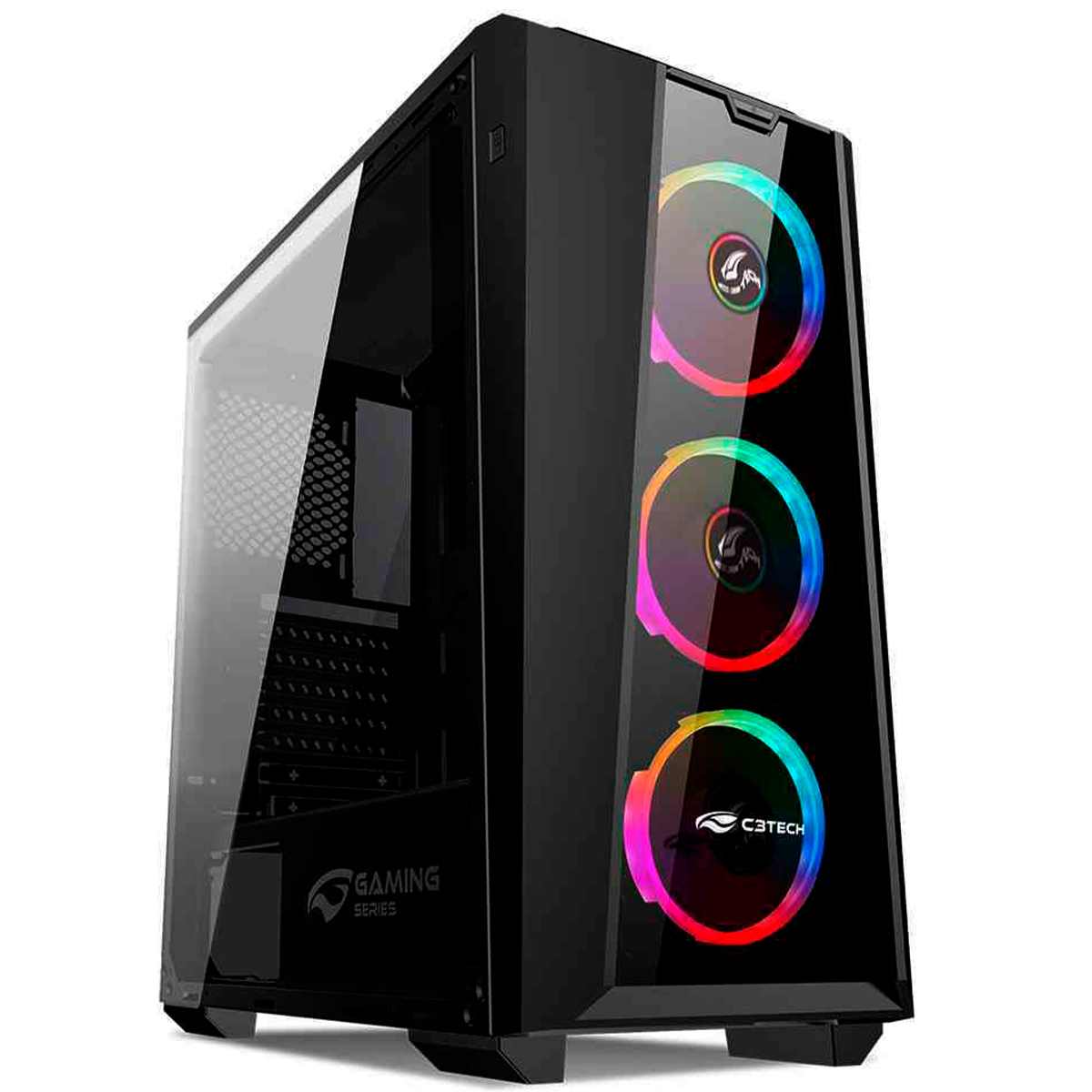 Gabinete Gamer C3Tech MT-G800BK - RGB - Lateral em Acrílico - Mid Tower - Preto