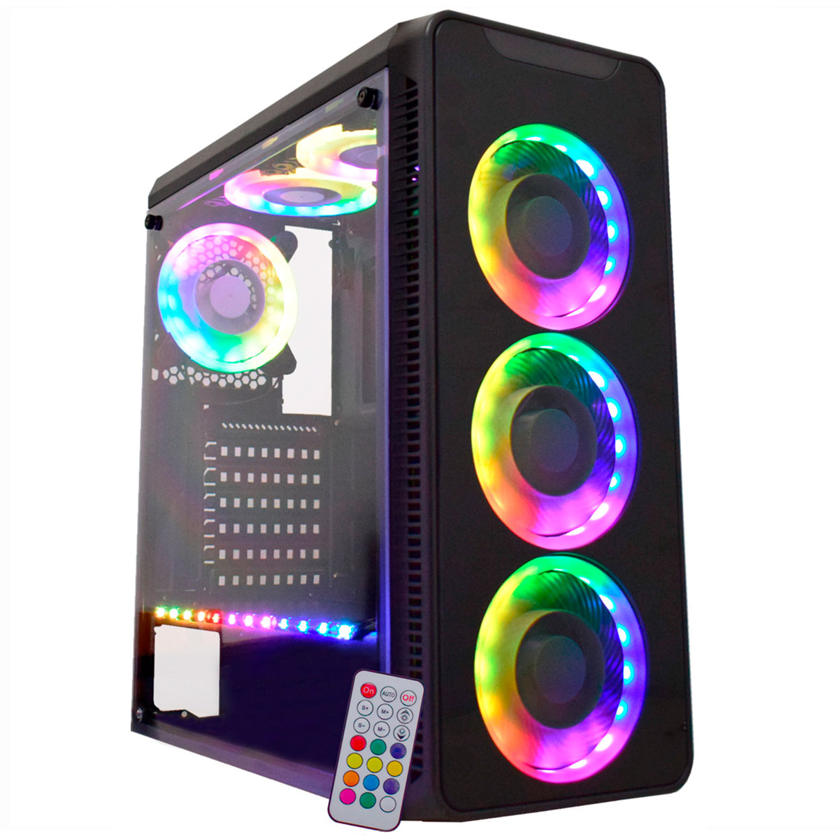 Gabinete Gamer K-Mex Infinity - Frontal em Vidro Temperado e Lateral em Acrílico - com 3 Coolers RGB e Fita RGB - com Controle Remoto - CG-10G8