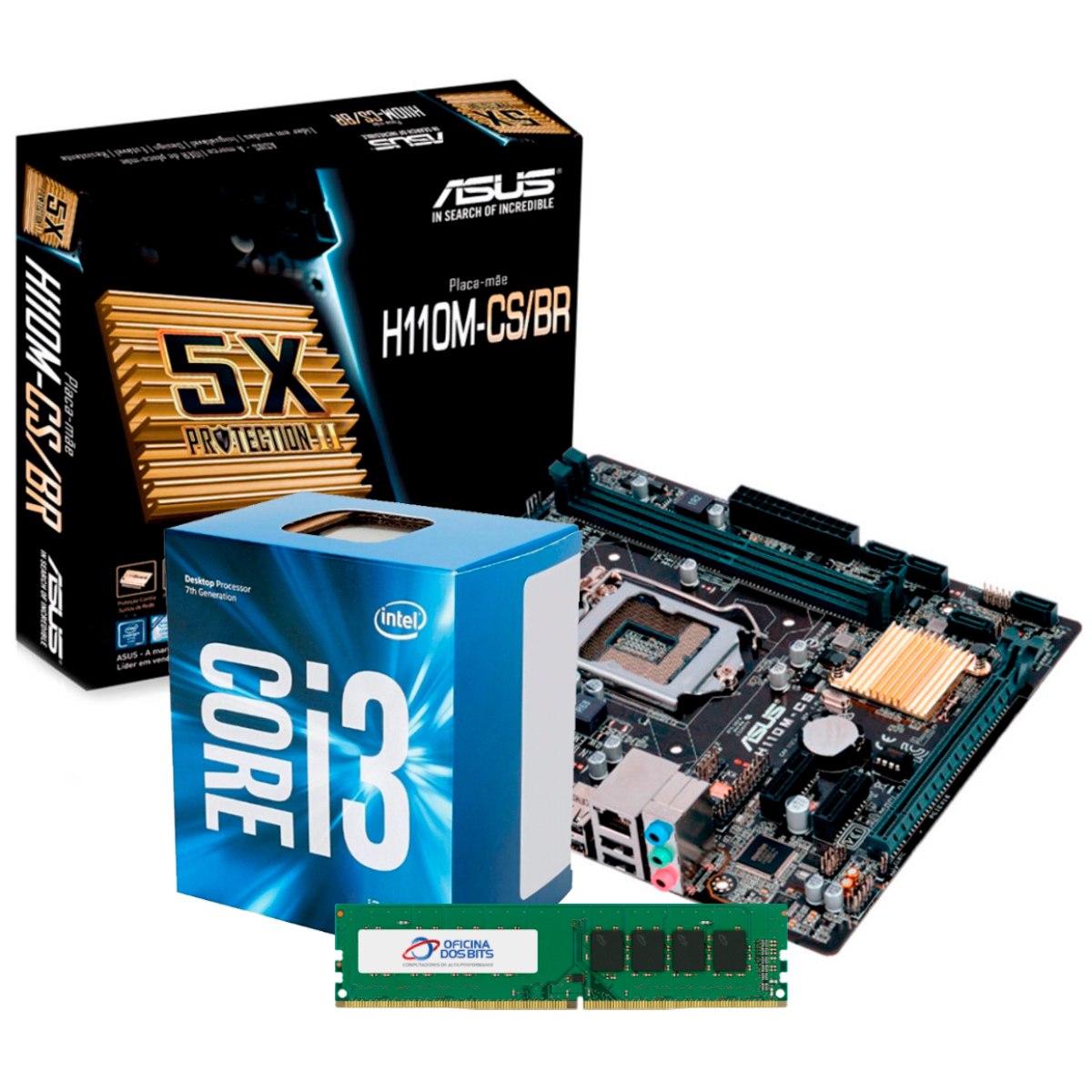 Kit Upgrade Intel® Core™ i3 7100 + PCWare IPMH110G + Memória 8GB DDR3