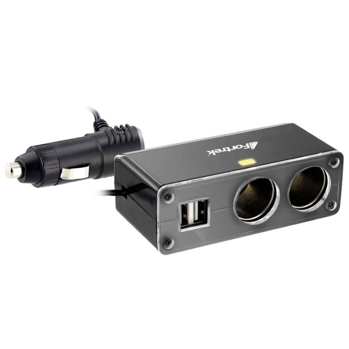 Carregador Veicular USB - com 2 saídas USB 2A + 2 portas 12/24V - Fortrek MPS-201 - Preto