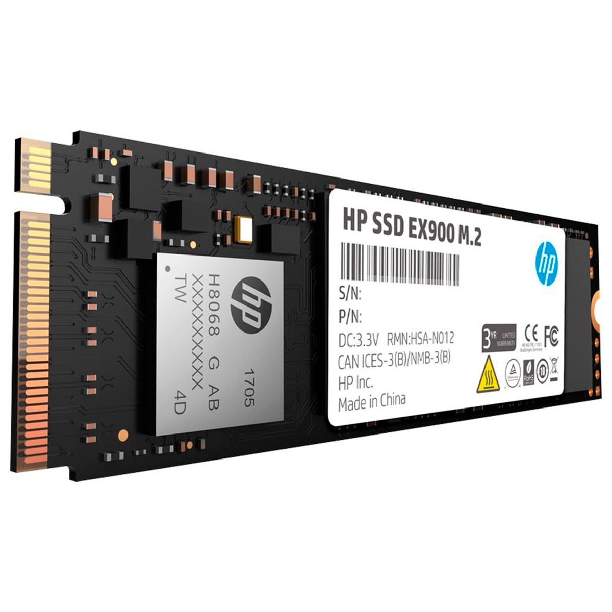 SSD M.2 500GB HP EX900 - NVMe - Leitura 2100MB/s - Gravação 1100MB/s - 2YY44AAABL