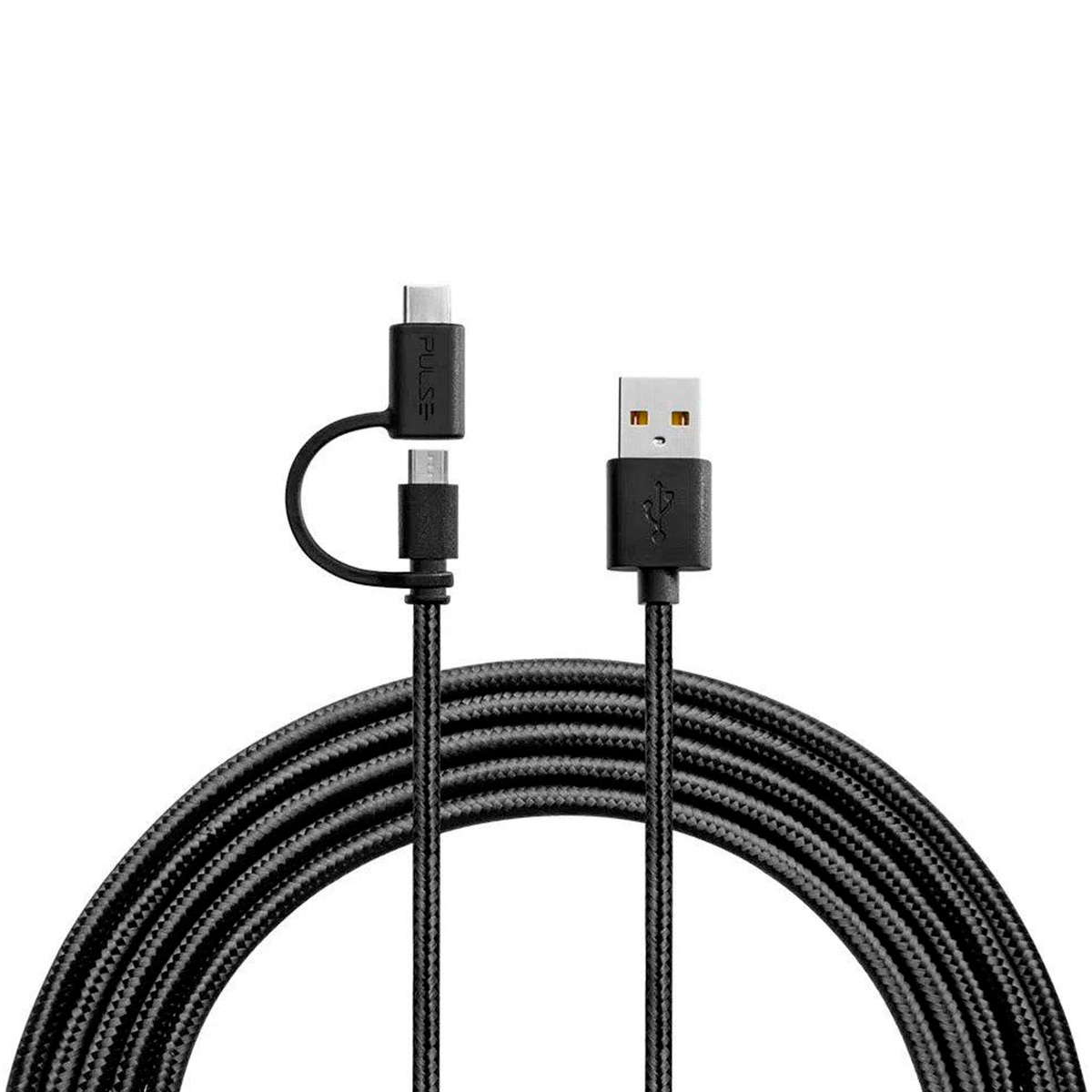 Cabo 2 em 1 Micro USB e USB-C para USB - 1.5 Metro - Acabamento Premium - Preto - Multilaser Pulse WI415