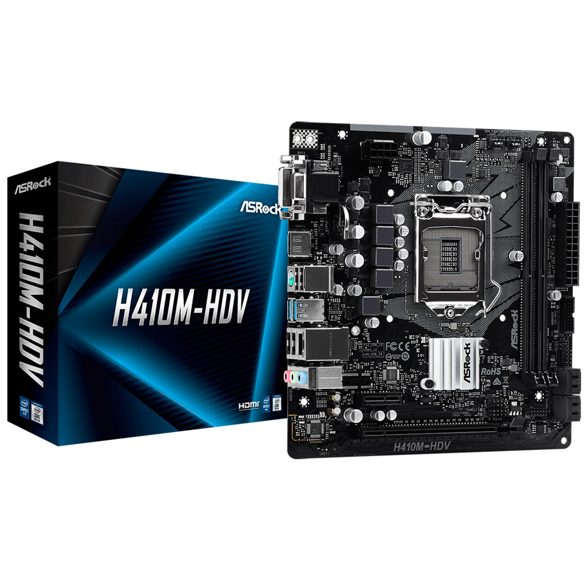Placa Mãe ASRock H410M-HDV (LGA 1200 - DDR4 2933) - Chipset Intel H410 - USB 3.2 - Slot M.2 - Micro ATX