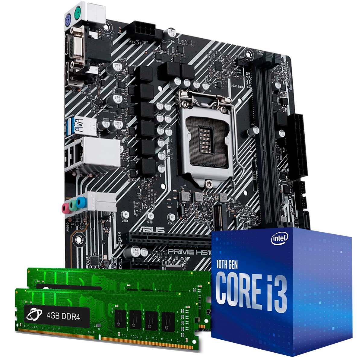 Kit Upgrade Processador Intel® Core™ i3 10100f + Asus Prime H510M-E + Memória 8GB DDR4