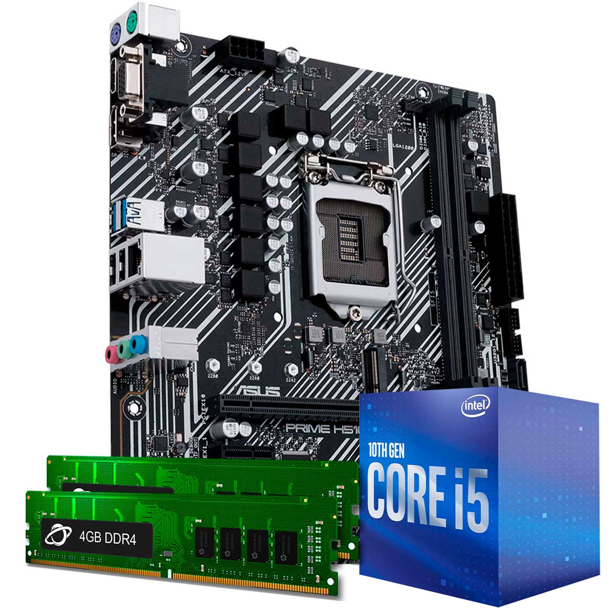 Kit Upgrade Processador Intel® Core™ 5 10400F + Placa mãe Asus Prime H510M-E + Memória 8GB DDR4 (2x4GB)