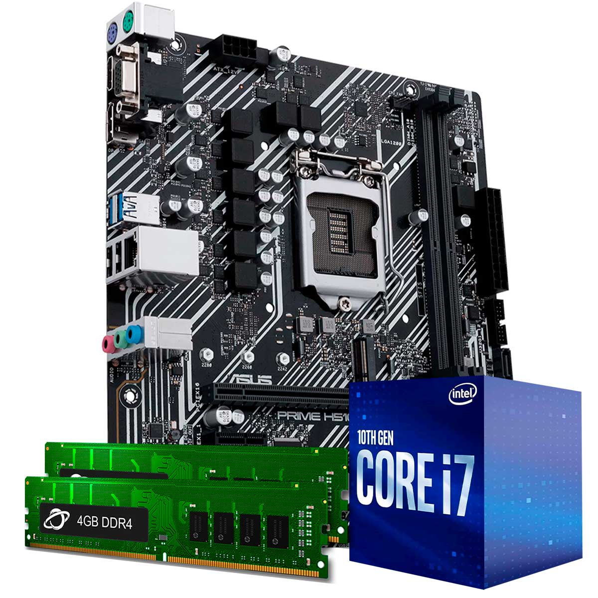 Kit Upgrade Processador Intel® Core™ 7 10700F + Placa Mãe Asus Prime H510M-E + Memória 8GB DDR4 (2x4GB)