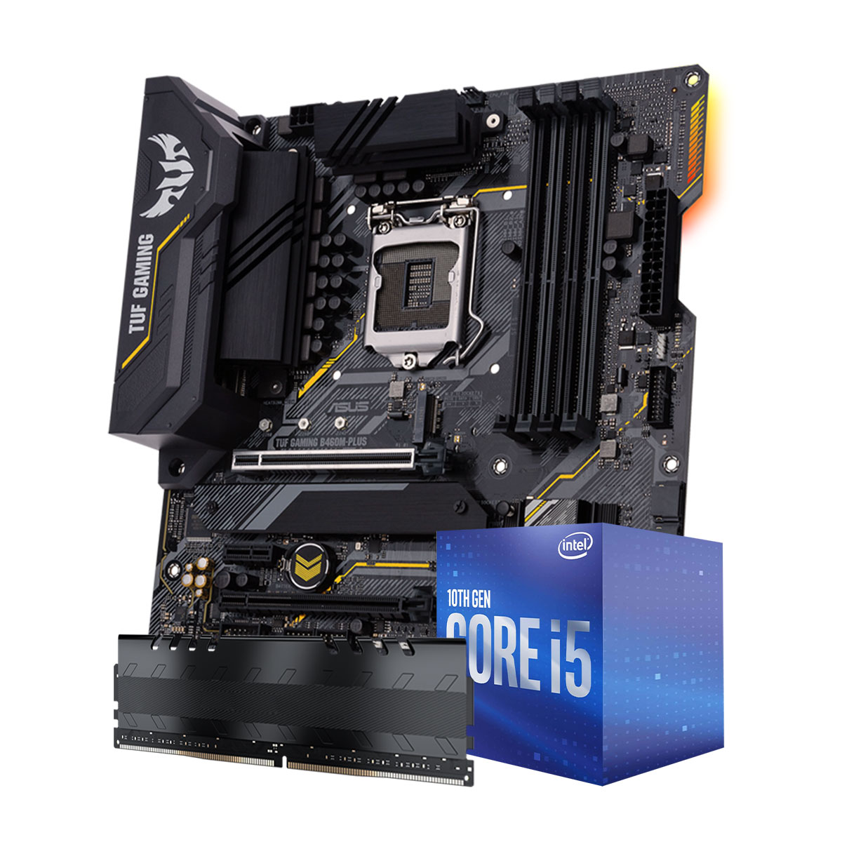 Kit Upgrade Processador Intel® Core™ 5 10400F + Placa Mãe Asus TUF B460M PLUS GAMING/BR + Memória 8GB DDR4 (2x4GB)
