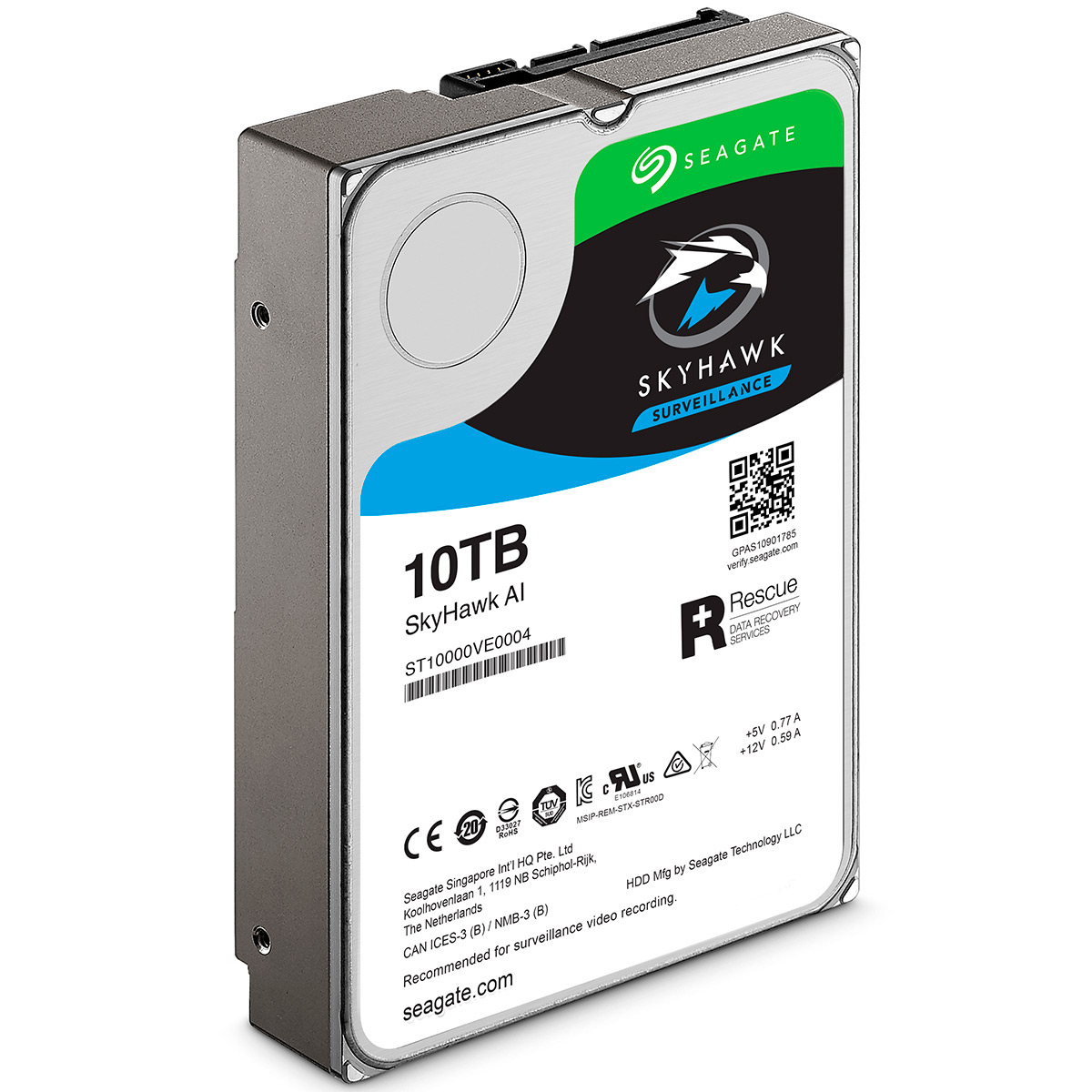 HD 10TB SATA - 256MB Cache - Seagate SkyHawk AI Surveillance - ST10000VE0008 - Ideal para Vigilância