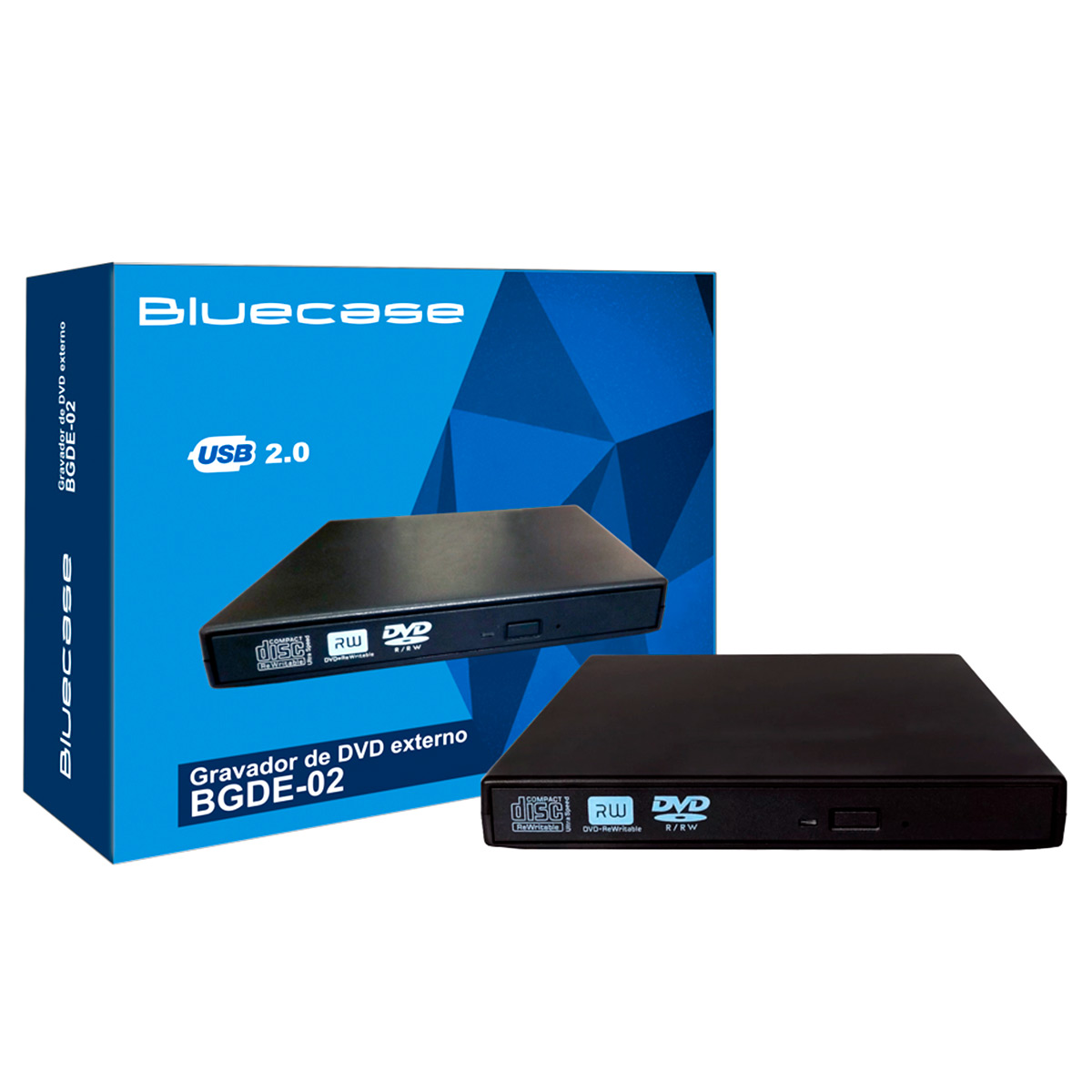 Gravador DVD Externo Slim Bluecase - Portátil - USB - BGDE02CASE