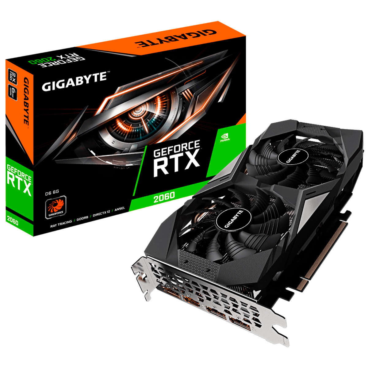 Placa de Vídeo GeForce RTX 2060 D6 6GB DDR6 192bits - WindForce 2X - Gigabyte GV-N2060D6-6GD