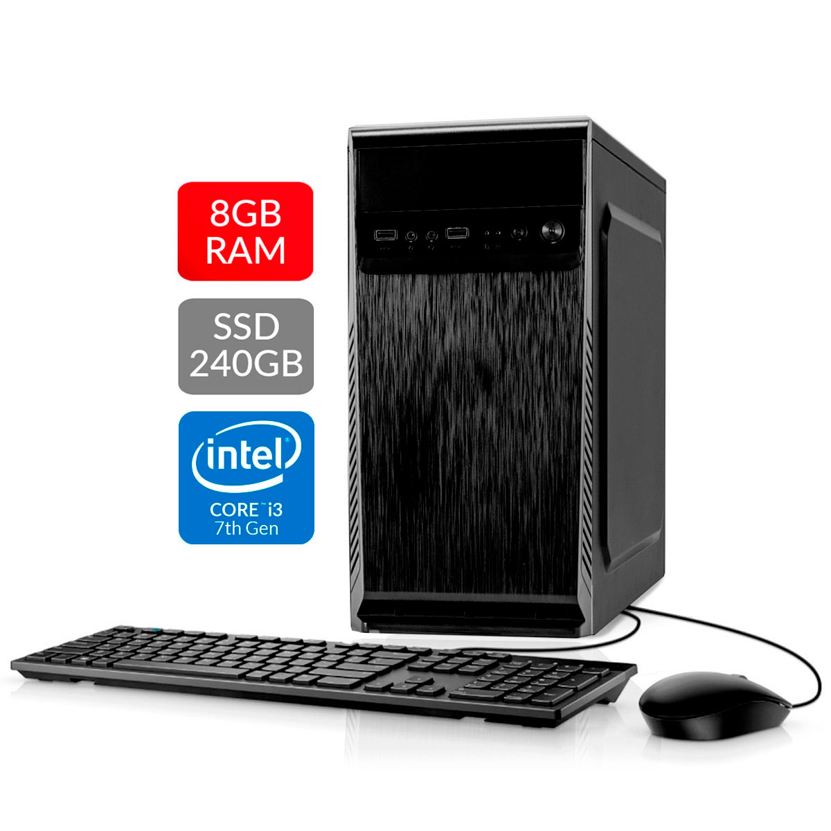 Computador Bits WorkHard - Intel i3 7100, 8GB, SSD 240GB, Kit Teclado e Mouse, Windows 10 Pro - 2 Anos de garantia