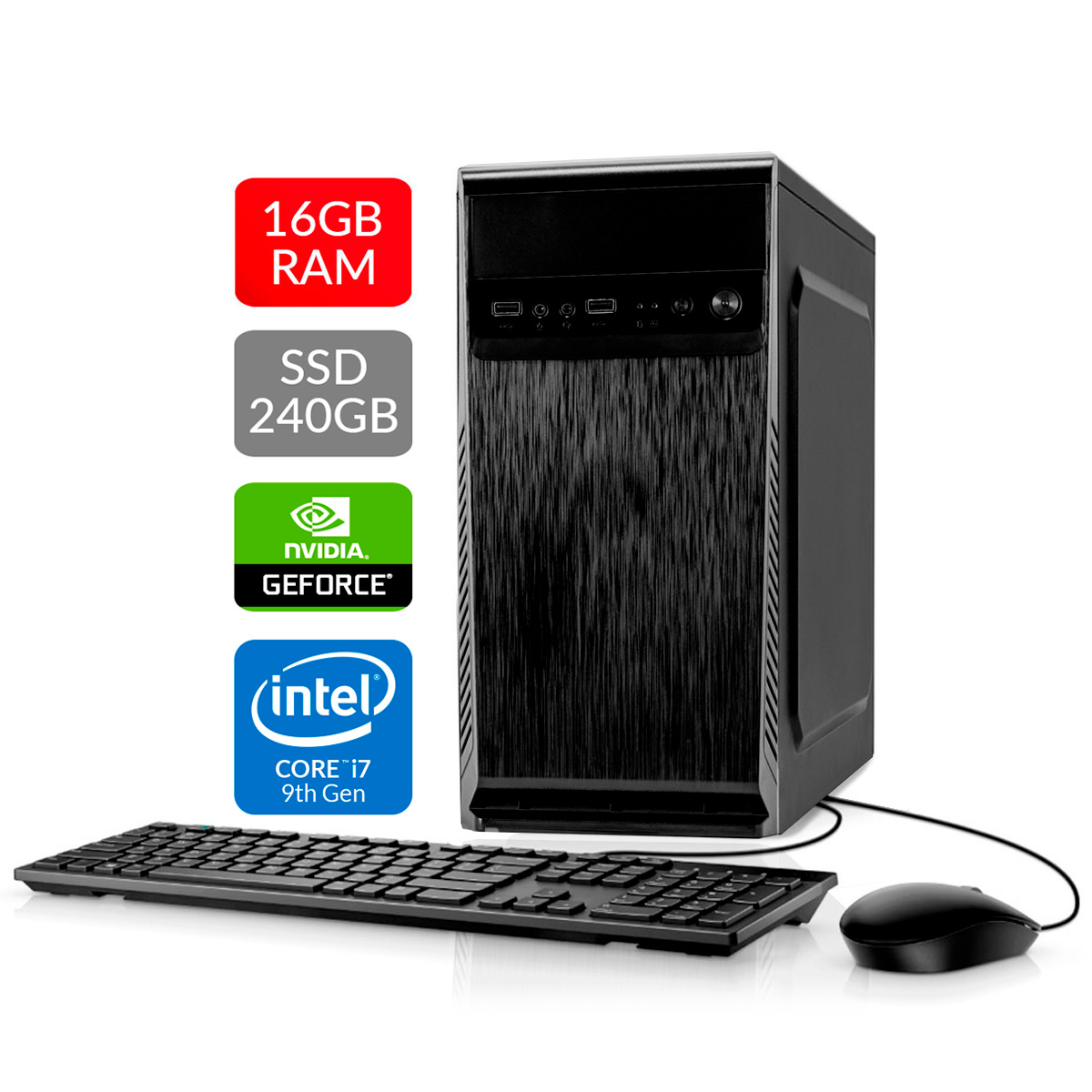 Computador Bits WorkHard - Intel i7 9700KF, 16GB, SSD 240GB, Video GeForce, Kit Teclado e Mouse, FreeDos - 2 Anos de garantia