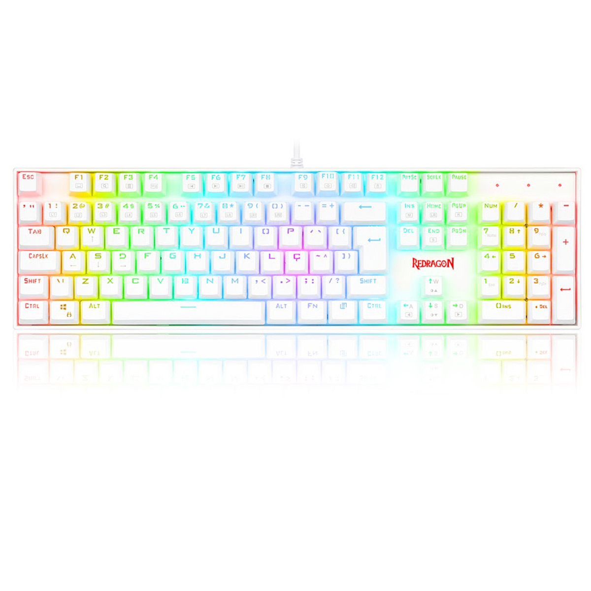 Teclado Mecânico Gamer Redragon Mitra Lunar White - ABNT2 - Iluminação RGB Chroma - Switch Brown - Branco - K551W-RGB PT-BROWN