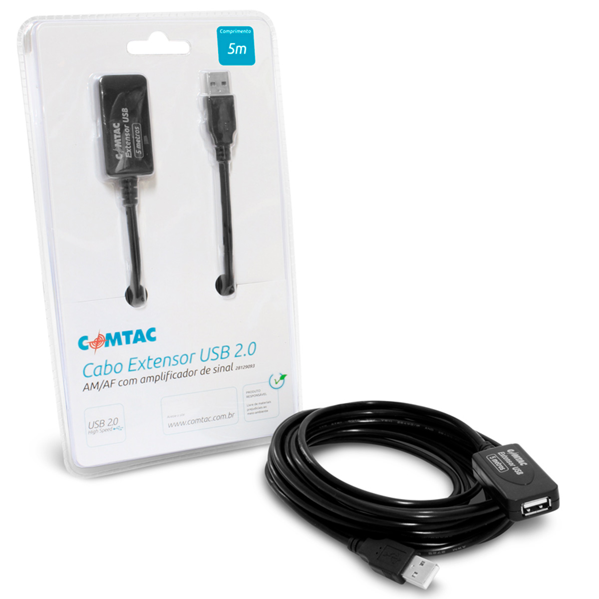 Cabo Extensor USB 2.0 AM/AF com Amplificador de Sinal - 5 metros - Comtac-9093