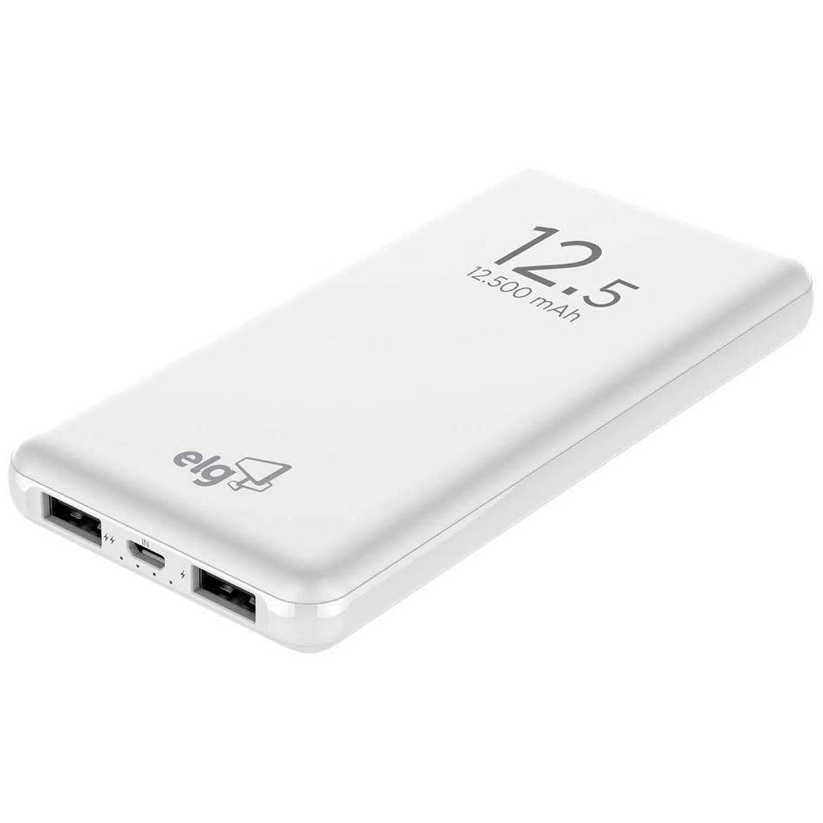 Power Bank Carregador Portátil ELG PB125 - 2 Portas USB - 12500mAh - Branco