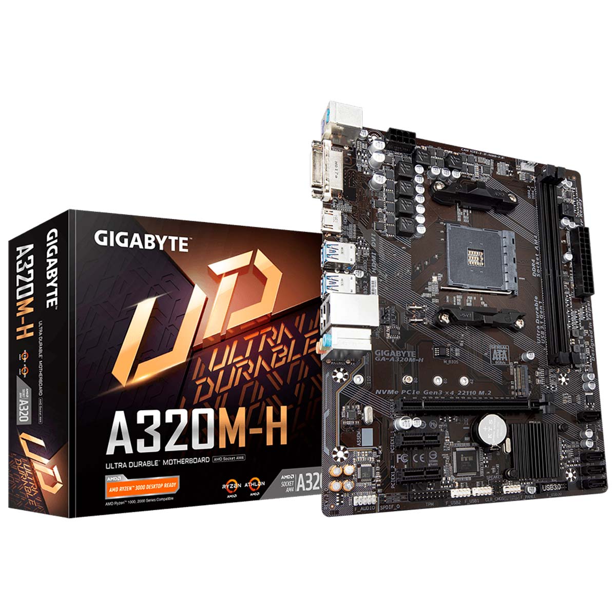 Placa Mãe Gigabyte GA-A320M-H Rev 3 (AM4 DDR4 3200 O.C) - Chipset AMD 320 - USB 3.1 - Slot M.2 - Micro ATX