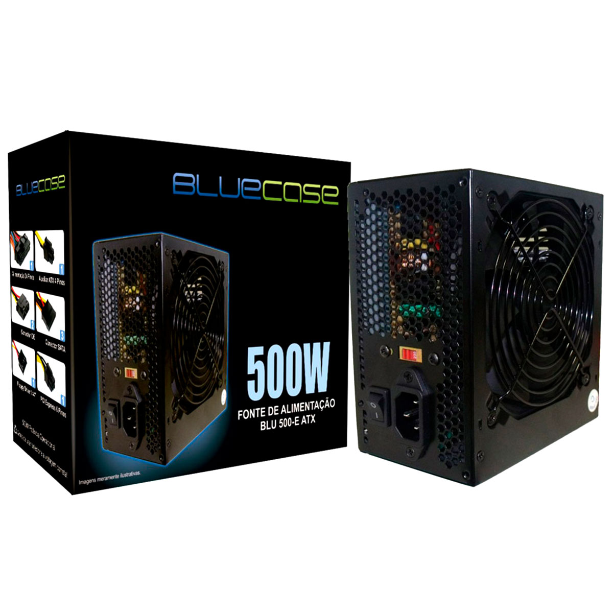 Fonte 500W Bluecase BLU500-E ATX c/ cabo de força
