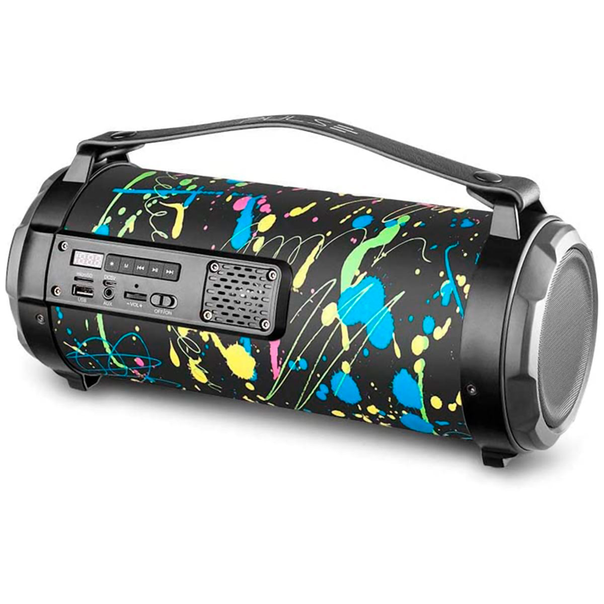 Caixa de Som Portátil Pulse Bazooka Paint Blast I SP361 - 80W - Bluetooth, USB, Micro SD e Rádio FM - Bateria de até 8 Horas - Efeitos de LED