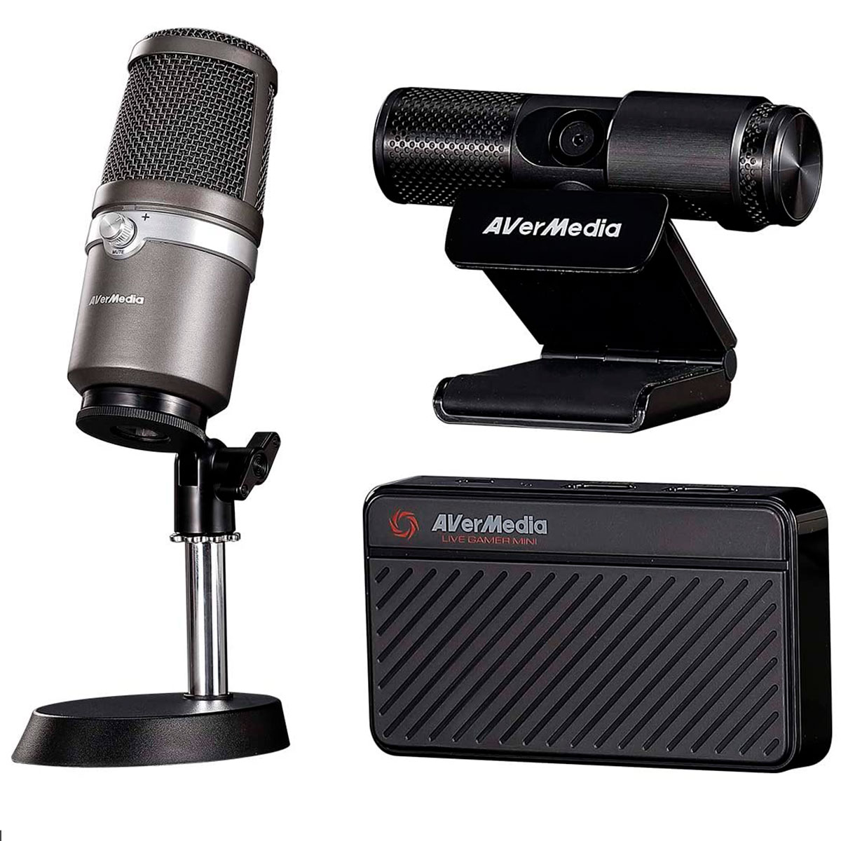 Kit Live Streamer Avermedia BO311 - Captura Live Gamer Mini GC311 + Microfone Profissional AM310 + Webcam Full HD