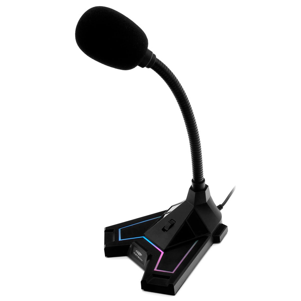 Microfone Gamer C3Tech MI-G100BK - LED Multicores - Haste Flexível